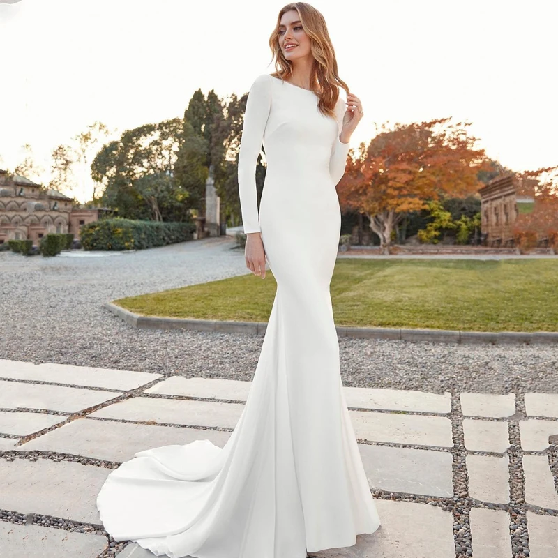 Eightree White Wedding Dresses Elegant Mermaid Beach Boho Bride Dress Satin Long Sleeve Backless Evening Wedding Gowns Plus Size
Eightree White Wedding Dresses Elegant Mermaid Beach Boho Bride Dress Satin Long Sleeve Backless Evening Wedding Gowns Plus Size