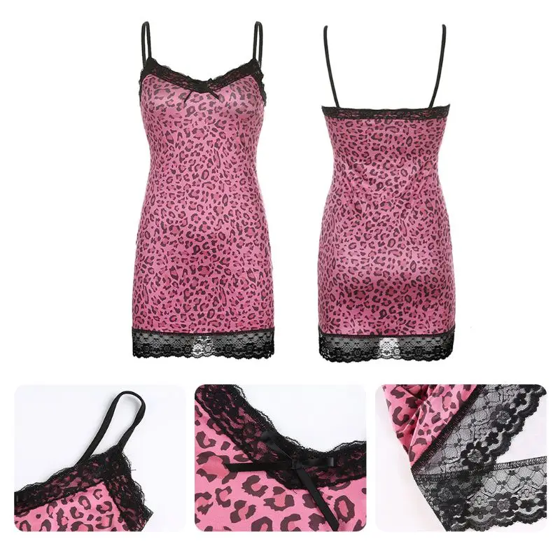 Women Spaghetti Strap V-Neck Leopard Print Lace Trim Sexy Bodycon A-Line Dress
Women Spaghetti Strap V-Neck Leopard Print Lace Trim Sexy Bodycon A-Line Dress
