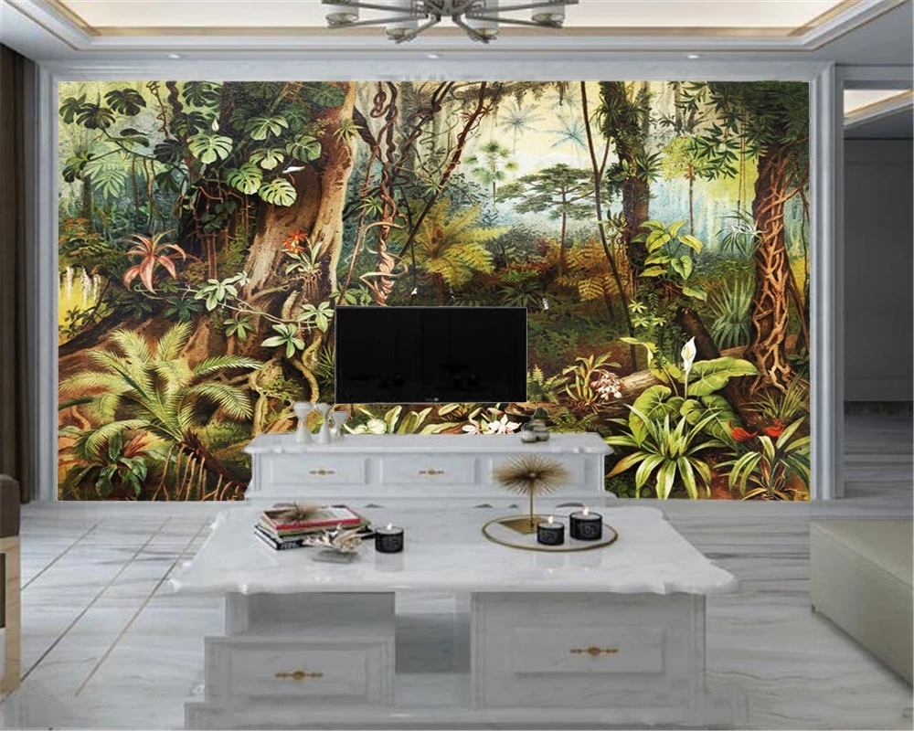 3d обои на стену с изображением пейзажа тропического леса | Строительство и ремонт
