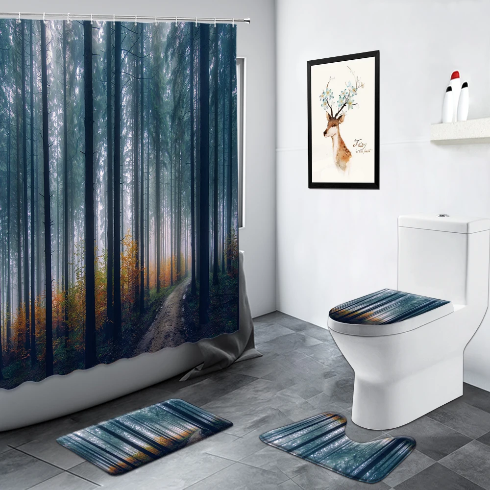 Fog Forest Landscape Shower Curtains Yellow Leaves Trees Autumn Natural Scenery Bathroom Decor Non-slip Rug Toilet Bath Mats Set
Fog Forest Landscape Shower Curtains Yellow Leaves Trees Autumn Natural Scenery Bathroom Decor Non-slip Rug Toilet Bath Mats Set