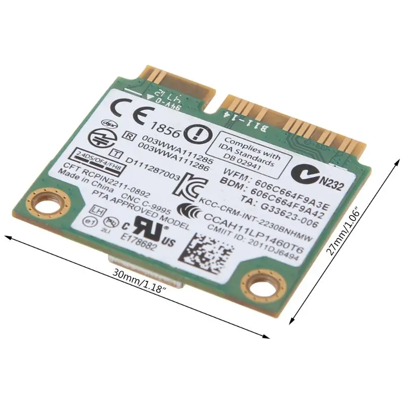 Wireless Net-work Card 2230 Bluetooth 4.0 Wifi N2230 300M Mini Pcie Card 04w3765 for Y400 Y500 In-tel 2230
Wireless Net-work Card 2230 Bluetooth 4.0 Wifi N2230 300M Mini Pcie Card 04w3765 for Y400 Y500 In-tel 2230