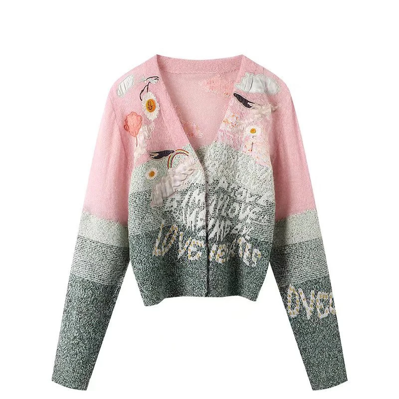 2021 Winter Fashion Temperament V-neck Loose Long Sleeve Embroidered Knit Cardigan Sweater Women
2021 Winter Fashion Temperament V-neck Loose Long Sleeve Embroidered Knit Cardigan Sweater Women