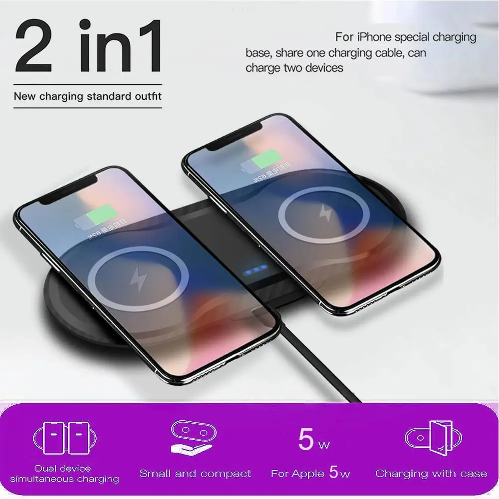 Фото Беспроводная зарядка Qi Double Charger Pad 20W для iPhone 11 XS XR X 8 AirPods 10W Двойная быстрая зарядная станция для Samsung S10 S9 Note 9.