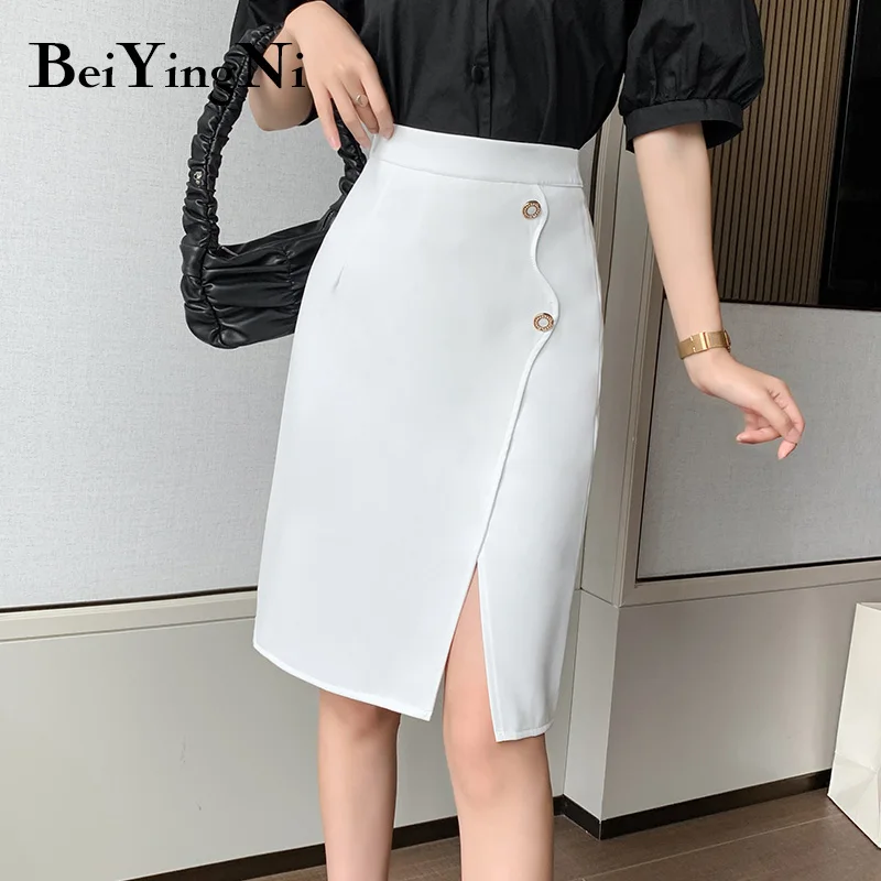 Beiyingni Women's Skirts White Black High Waist Buttons Elegant Casual Office Ladies Pencil Skirt Knee-length Split Faldas Mujer
Beiyingni Women's Skirts White Black High Waist Buttons Elegant Casual Office Ladies Pencil Skirt Knee-length Split Faldas Mujer
