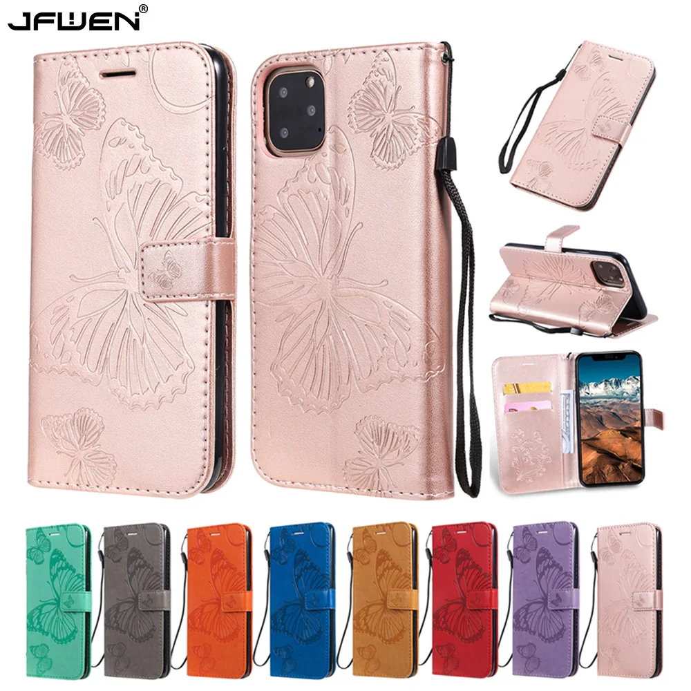 Кожаный чехол бумажник с бабочками для iphone 12 Mini 11 Pro XR 7 8 X XS Max 6 6S Plus SE 2020 книжка со