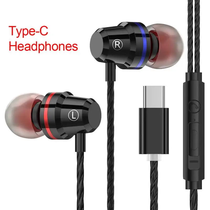 Металл Type c In ear проводные наушники с микрофоном бас шумоподавление мобильный