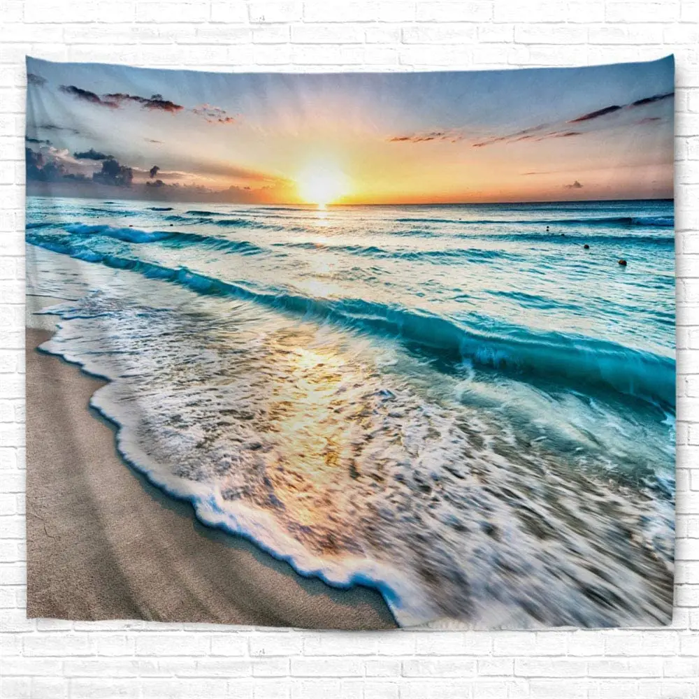 

Beach Tapestry Wall Hanging Ocean Sunset beach Wave Wall Decor Boho Suitable For Bedroom Dormitory College Livingroom Blue Mural