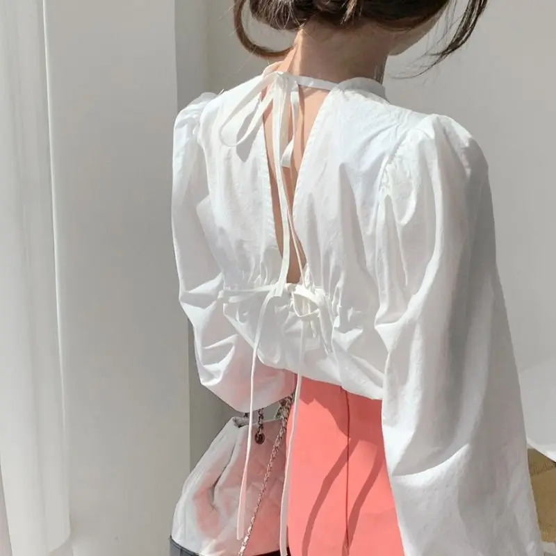 Korean Women Clothes Summer Spring Lace Up Back Sexy Backless Round Neck Puff Long Sleeve White Women Blouse and Tops Shirts
Korean Women Clothes Summer Spring Lace Up Back Sexy Backless Round Neck Puff Long Sleeve White Women Blouse and Tops Shirts