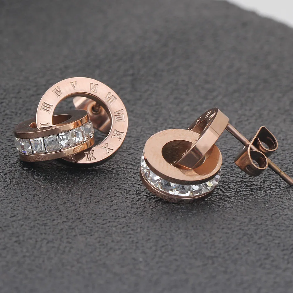Top Brand Rose Gold Color Roman Numerals Zircon Stud Earring for Women 316L Stainless Steel Fashion Jewelry KE001
Top Brand Rose Gold Color Roman Numerals Zircon Stud Earring for Women 316L Stainless Steel Fashion Jewelry KE001