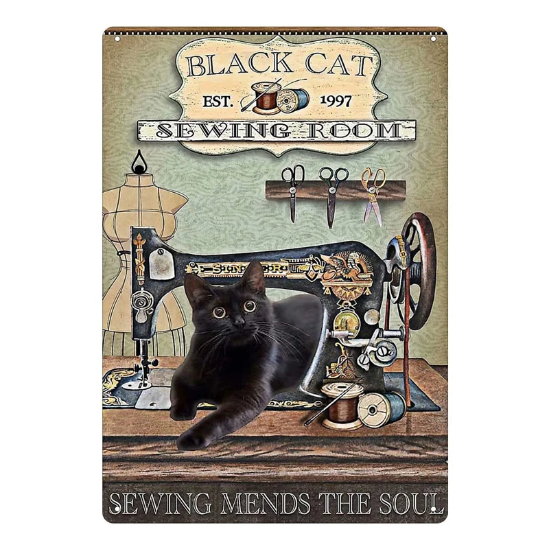 Metal Plaque Black Cat Est.1997 Sewing Room Sewing Mends The Soul Tin Logo Poster Home Cafe Wall Decoration Vintage Metal Plate
Metal Plaque Black Cat Est.1997 Sewing Room Sewing Mends The Soul Tin Logo Poster Home Cafe Wall Decoration Vintage Metal Plate
