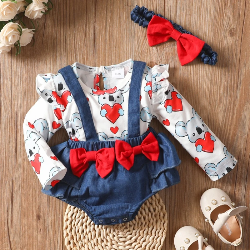 Комплект одежды для новорожденных девочек Весенняя Милая хлопковая Футболка с