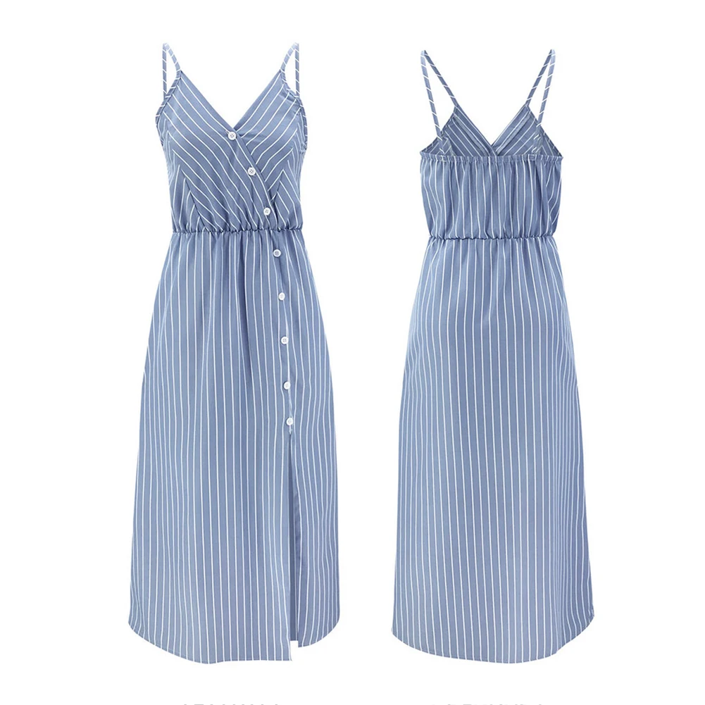 Fashion Women Ladies Clothes Sleeveless Striped Button Deep V neck Summer Casual Party Dress
Fashion Women Ladies Clothes Sleeveless Striped Button Deep V neck Summer Casual Party Dress