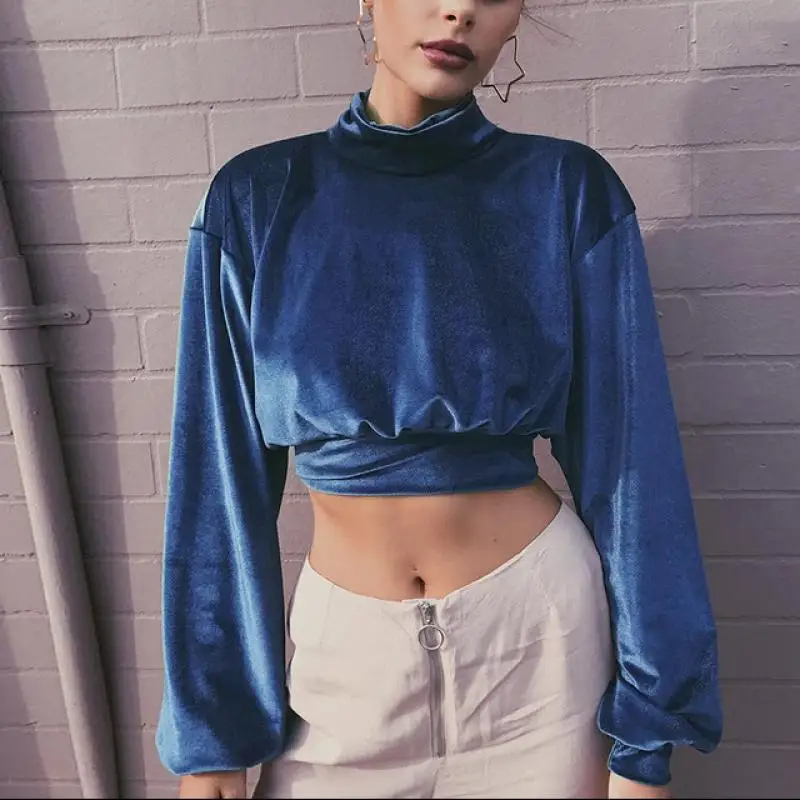 AYES Women Sweatshirts High Half Collar Lantern Sleeve Patchwork Crop Top Autumn New Slim Sexy Fashion Blue Red Ladies hoodies
AYES Women Sweatshirts High Half Collar Lantern Sleeve Patchwork Crop Top Autumn New Slim Sexy Fashion Blue Red Ladies hoodies