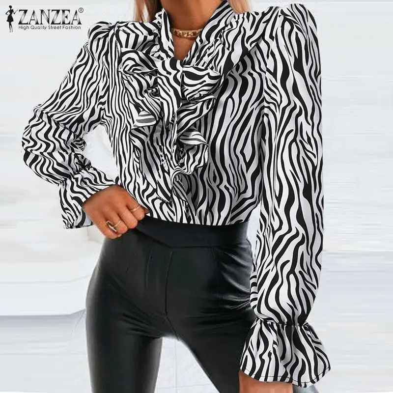 ZANAZEA Zebra Printed Women Blouse Fashion Long Sleeve Shirts 2022 Autumn OL Ruffle Tops Oversized Casual Loose Blusa Femininas
ZANAZEA Zebra Printed Women Blouse Fashion Long Sleeve Shirts 2022 Autumn OL Ruffle Tops Oversized Casual Loose Blusa Femininas