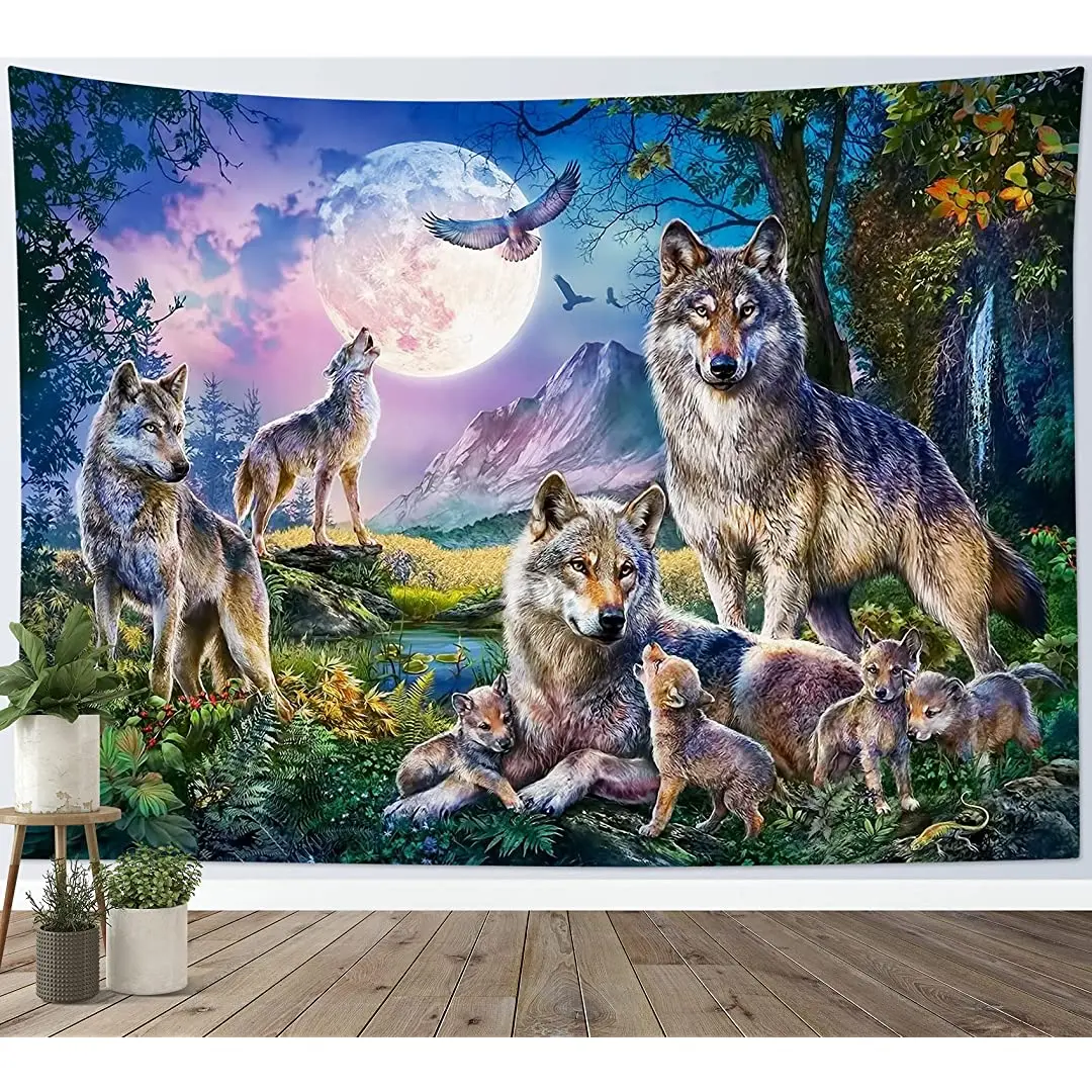 Wolf Tapestry Full Moon in Starry Sky Tapestry Wall Hanging Wild Animal Family Wolves Tapestry Tropical Jungle Forest Tapestry
Wolf Tapestry Full Moon in Starry Sky Tapestry Wall Hanging Wild Animal Family Wolves Tapestry Tropical Jungle Forest Tapestry