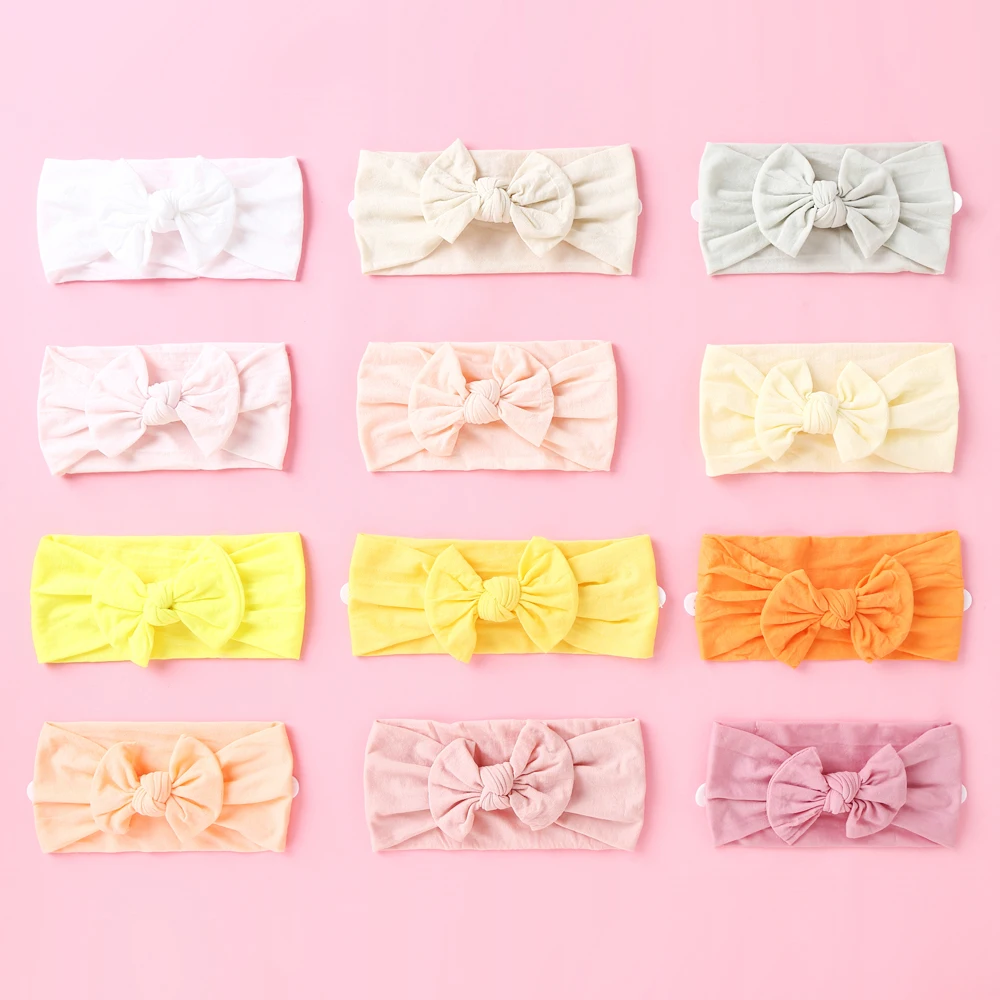 

35pcs/Lot Solid Color Baby Headband Girls Elastic Headbands Button Bows Knotted Newborn Hair Band Turban Set Hair Accessories