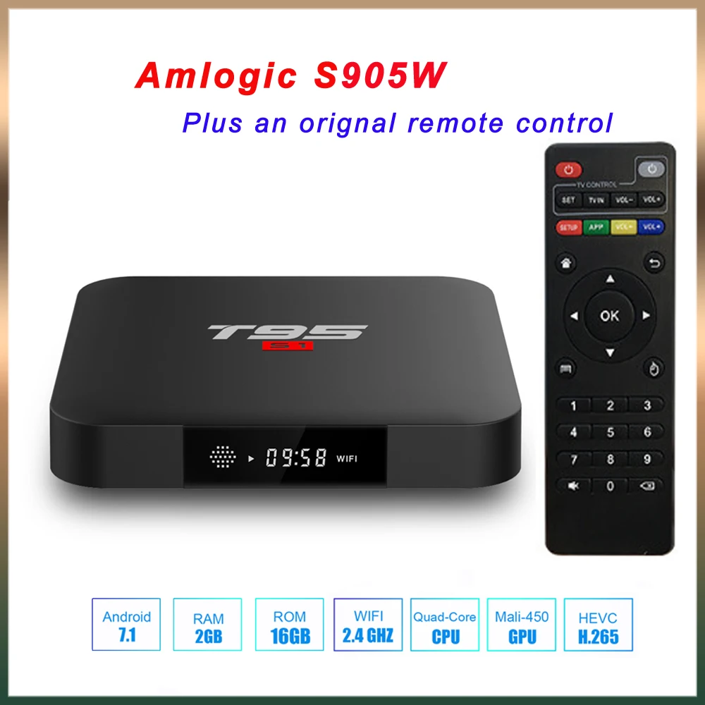 Orignal 4K Media Player Android 7.1 2.4G Wifi TV Box 2GB16GB Amlogic S905W T95S1
Orignal 4K Media Player Android 7.1 2.4G Wifi TV Box 2GB16GB Amlogic S905W T95S1