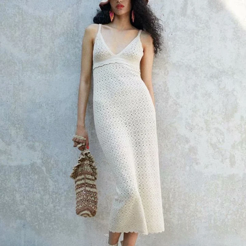 Женское трикотажное платье без рукавов ZA, ажурное элегантное офисное платье-мини с V-образным вырезом, лето 2021 
Женское трикотажное платье без рукавов ZA, ажурное элегантное офисное платье-мини с V-образным вырезом, лето 2021