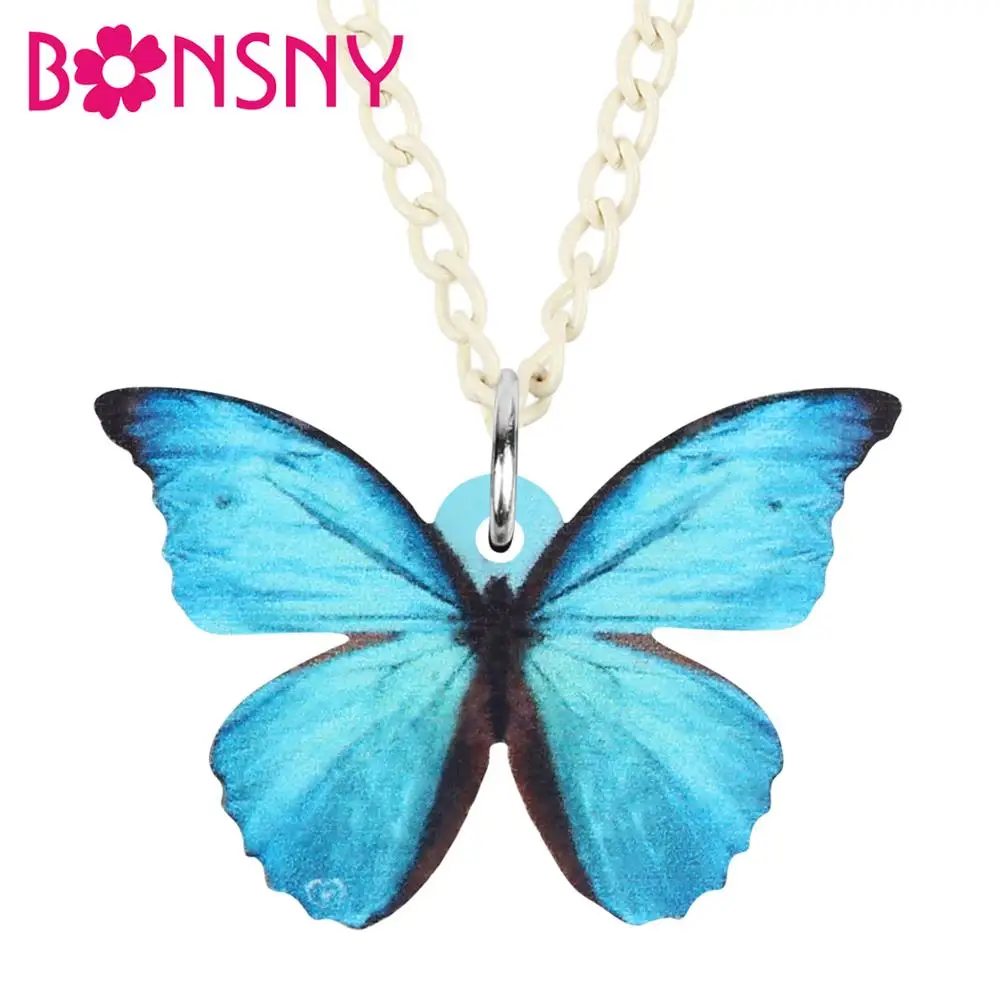 Ожерелье-чокер Bonsny из акрила с подвеской-животным в виде бабочки Blue Morpho синего цвета. Украшение для женщин, девушек и подарок на день рождения.