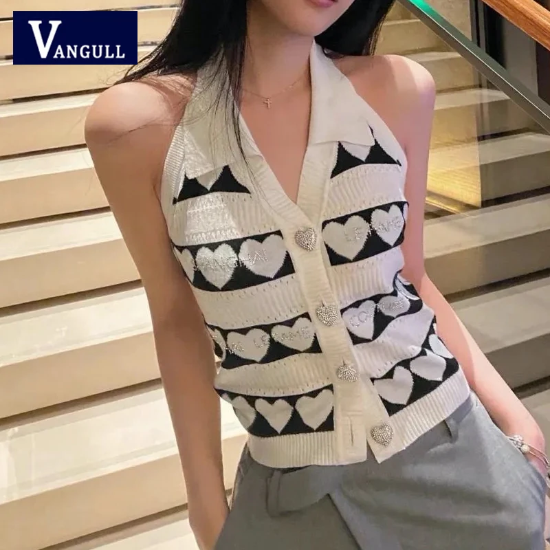 Vangull Heart Print Knitted Tanks Sleeveless Halter Women Summer Halter Heart Button Slim Sexy Casual Female Fashion Camis Tops
Vangull Heart Print Knitted Tanks Sleeveless Halter Women Summer Halter Heart Button Slim Sexy Casual Female Fashion Camis Tops