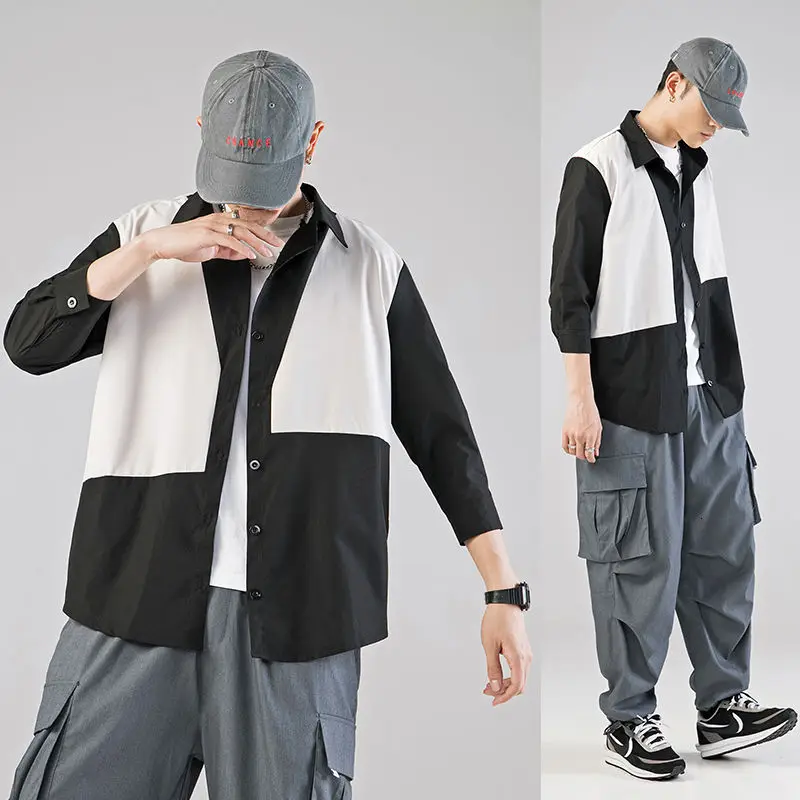 Spring Summer Short Sleeve Shirt for Men Plus Size Loose Wild Splicing Tops Three-quarter Sleeve Shirt Male Clothes M-7XL Shirts
Spring Summer Short Sleeve Shirt for Men Plus Size Loose Wild Splicing Tops Three-quarter Sleeve Shirt Male Clothes M-7XL Shirts