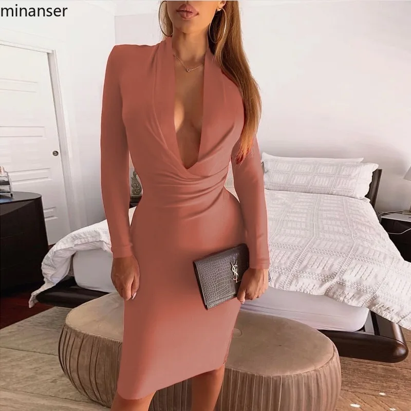 Women Winter Sexy Clothes Bodycon Dress Black Pink Dresses Woman Party Night Long Sleeve Solid V-Neck Club Outfits Robe Fille
Women Winter Sexy Clothes Bodycon Dress Black Pink Dresses Woman Party Night Long Sleeve Solid V-Neck Club Outfits Robe Fille