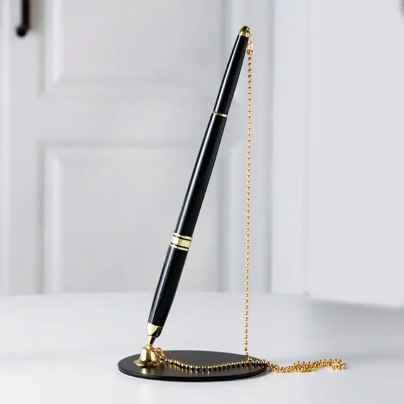 Classic Metal Ballpoint Pen Secure Chain Attached Base Stand Desk Office Counter Signature Stationery Gift Exquisite present | Канцтовары