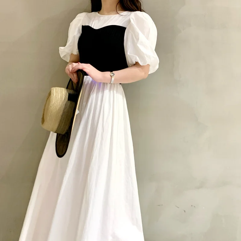 Temperament Party Club Dress Summer Elegant Puff Sleeve Knit Patchwork Dresses for Women 2021 High Waist Silm Vestido Feminino 
Temperament Party Club Dress Summer Elegant Puff Sleeve Knit Patchwork Dresses for Women 2021 High Waist Silm Vestido Feminino