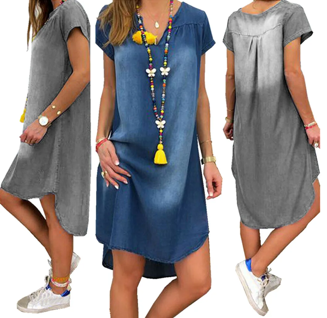 Summer New Style European and American V-Neck Pullover Short-Sleeved Denim Dress
Summer New Style European and American V-Neck Pullover Short-Sleeved Denim Dress