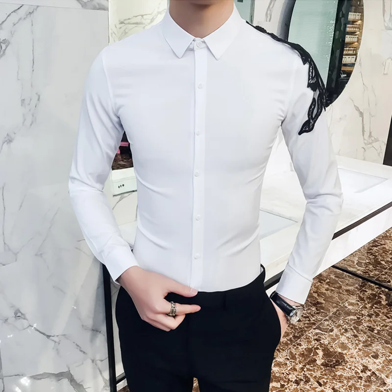 Fashion Mesh Lace Shoulder Design Shirts Dress Men Wedding Solid Long Sleeved Mens Formal Shirt Brand Casual Male Party Blouse
Fashion Mesh Lace Shoulder Design Shirts Dress Men Wedding Solid Long Sleeved Mens Formal Shirt Brand Casual Male Party Blouse