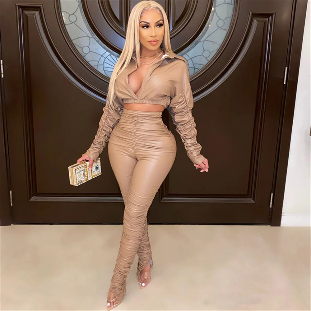 2021 autumn and winter new style Women's fashion casual PU leather wrinkle sexy elastic long sleeve two-piece set
2021 autumn and winter new style Women's fashion casual PU leather wrinkle sexy elastic long sleeve two-piece set