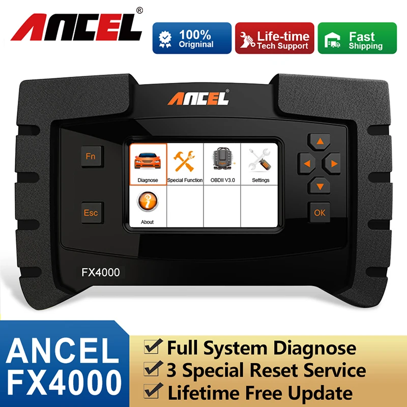 ANCEL FX4000 OBD2 Code Reader Full System Engine ABS Oil Reset EPB Multilingual Automotive OBD2 Diagnostic Tool Free Update
ANCEL FX4000 OBD2 Code Reader Full System Engine ABS Oil Reset EPB Multilingual Automotive OBD2 Diagnostic Tool Free Update