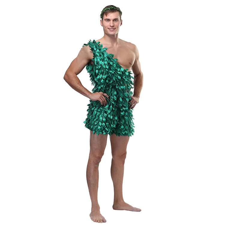 

Man Halloween Cosplay Fairy Tale Bible Story Adam and Eve Cosplay Dress Forest The Jungle Warriors Green Costume