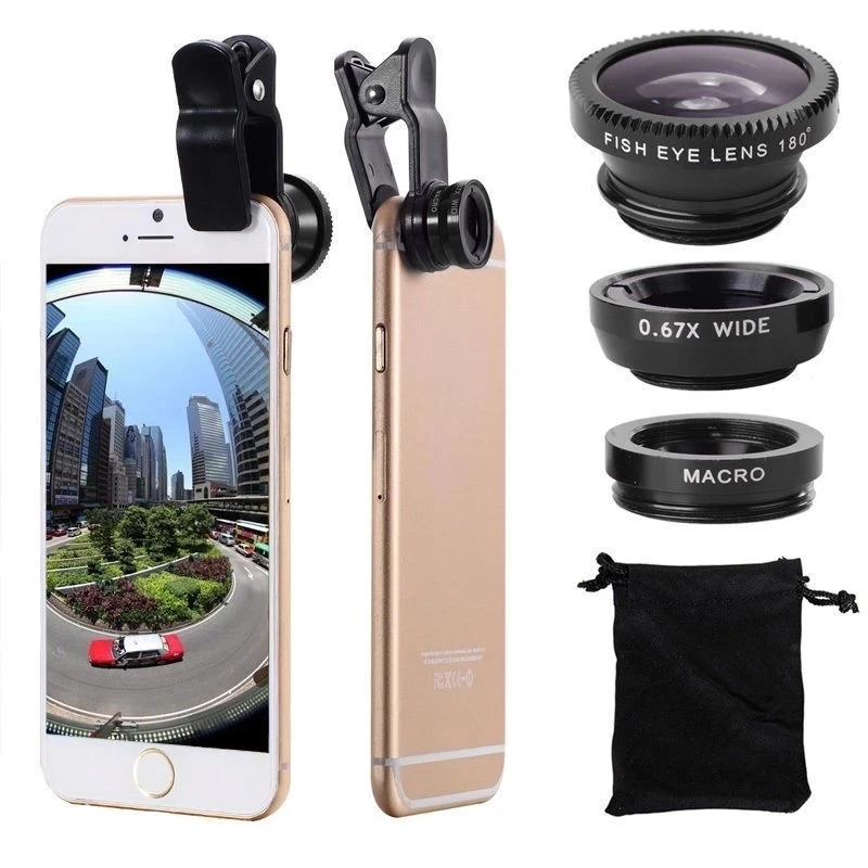 

3 in 1 Fisheye Phone Lens 0.67X Wide Angle Zoom Fish Eye Macro Lenses Camera Kits With Clip Lens For iPhone Samsung Smartphone