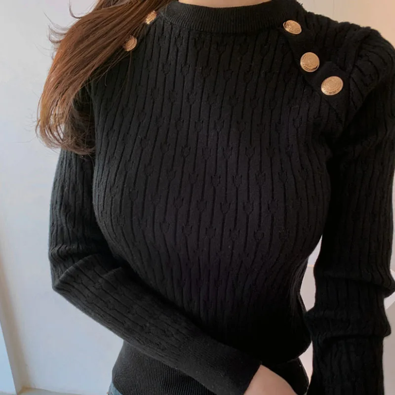 Women's Clothing 2020 Fashion Button Slim Black Knitted Sweater Autumn Winter Casual Long Sleeve Bottoming Tops Femme
Women's Clothing 2020 Fashion Button Slim Black Knitted Sweater Autumn Winter Casual Long Sleeve Bottoming Tops Femme