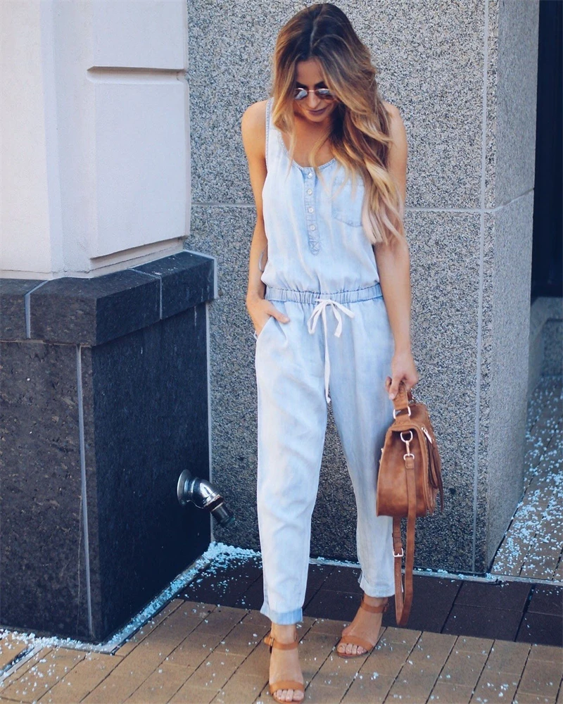 Denim Jumpsuits Women Summer Clothing Casual Sleeveless Rompers Solid Color Jeans Playsuits One Piece Overalls Combinaison Femme
Denim Jumpsuits Women Summer Clothing Casual Sleeveless Rompers Solid Color Jeans Playsuits One Piece Overalls Combinaison Femme