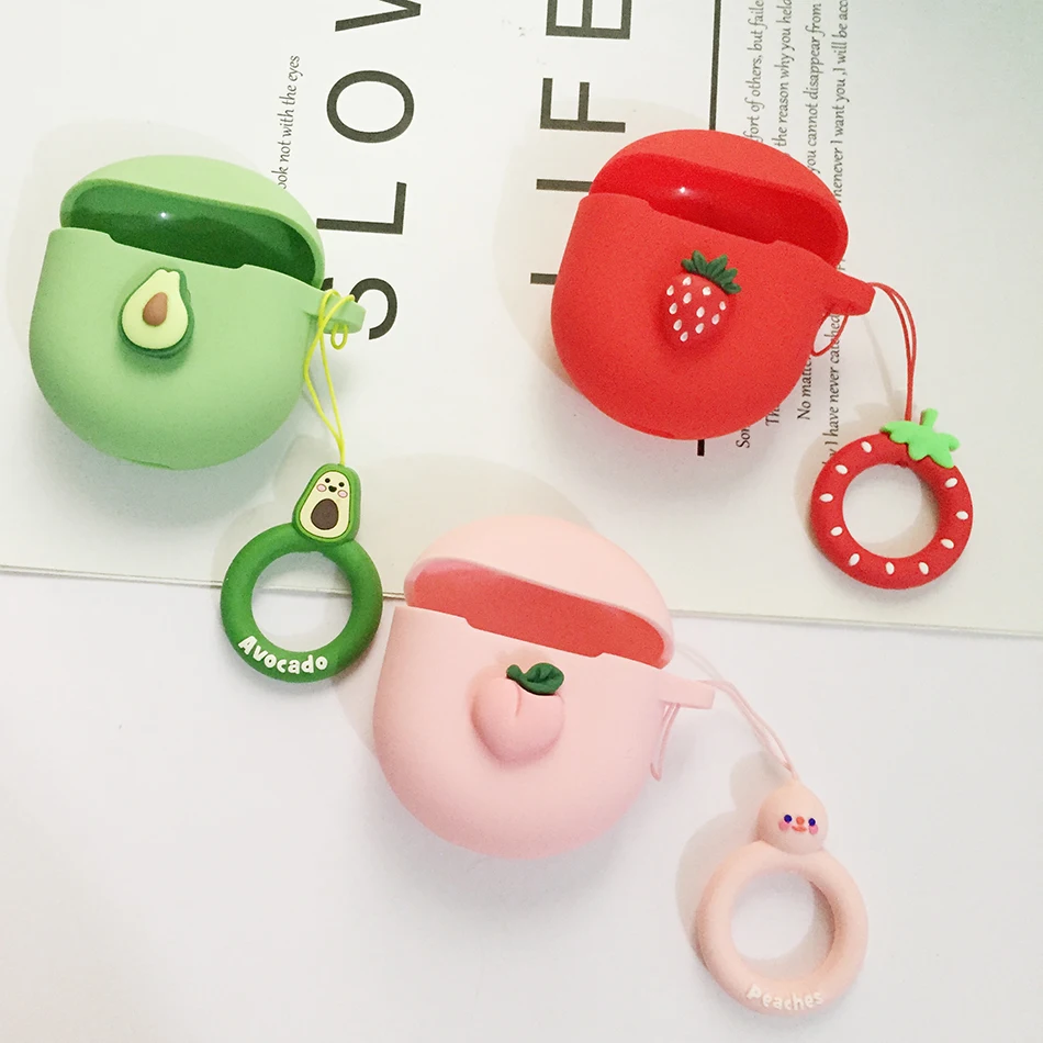 

Silicone Protect Case for Oneplus Buds TWS Wireless Earphone Charging Box Accessories with Cute Peach Keychain Cover Fundas