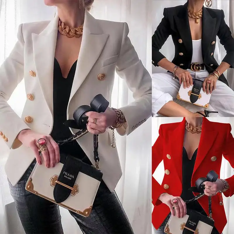 2021 European and American women's new solid color fashion casual suit short jacket top 
2021 European and American women's new solid color fashion casual suit short jacket top