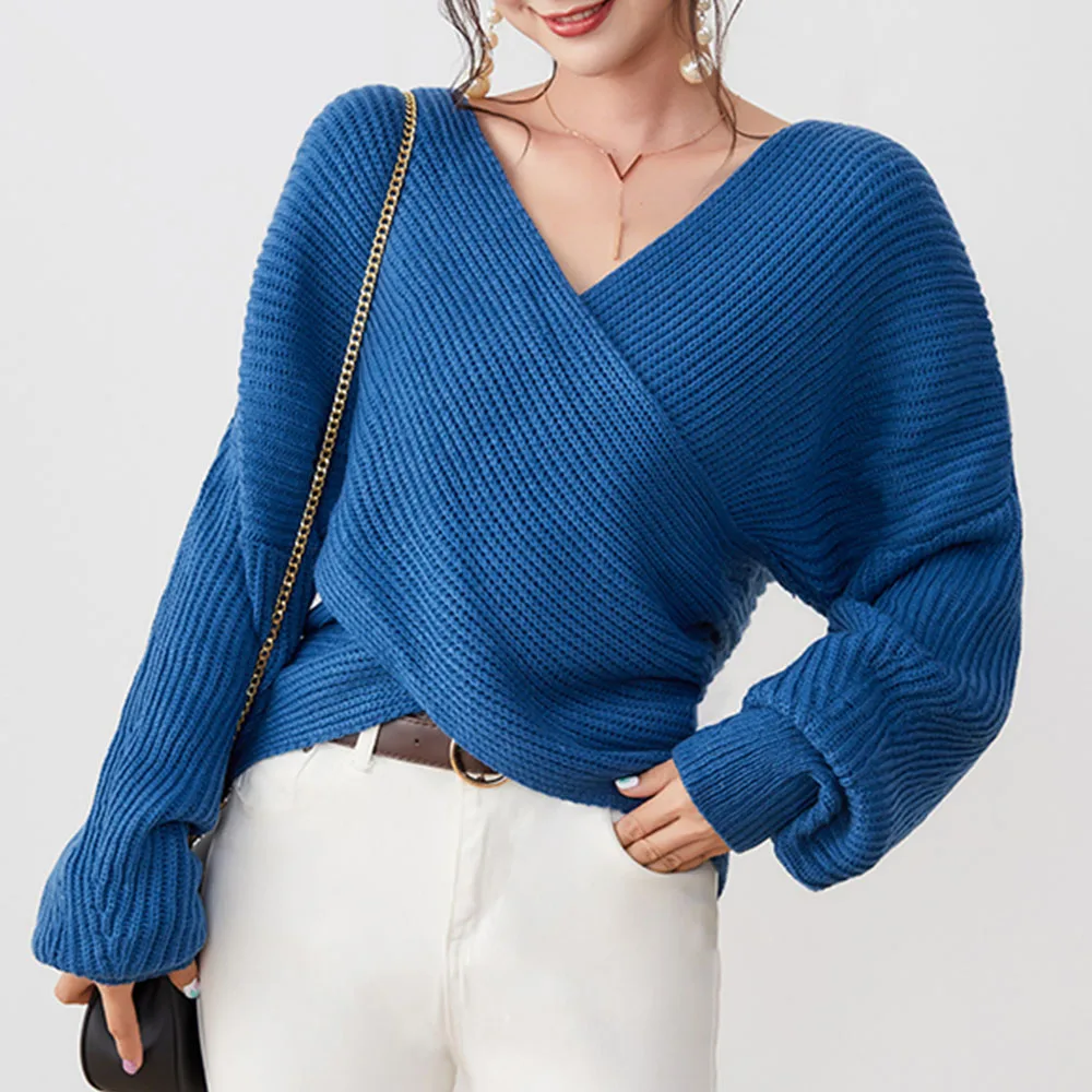 Women Sweater Autumn Winter 2021 Blue V-neck Fashion Crossover Design Long Sleeve Slim Knitted Sweaters Casual Pullover Tops
Women Sweater Autumn Winter 2021 Blue V-neck Fashion Crossover Design Long Sleeve Slim Knitted Sweaters Casual Pullover Tops