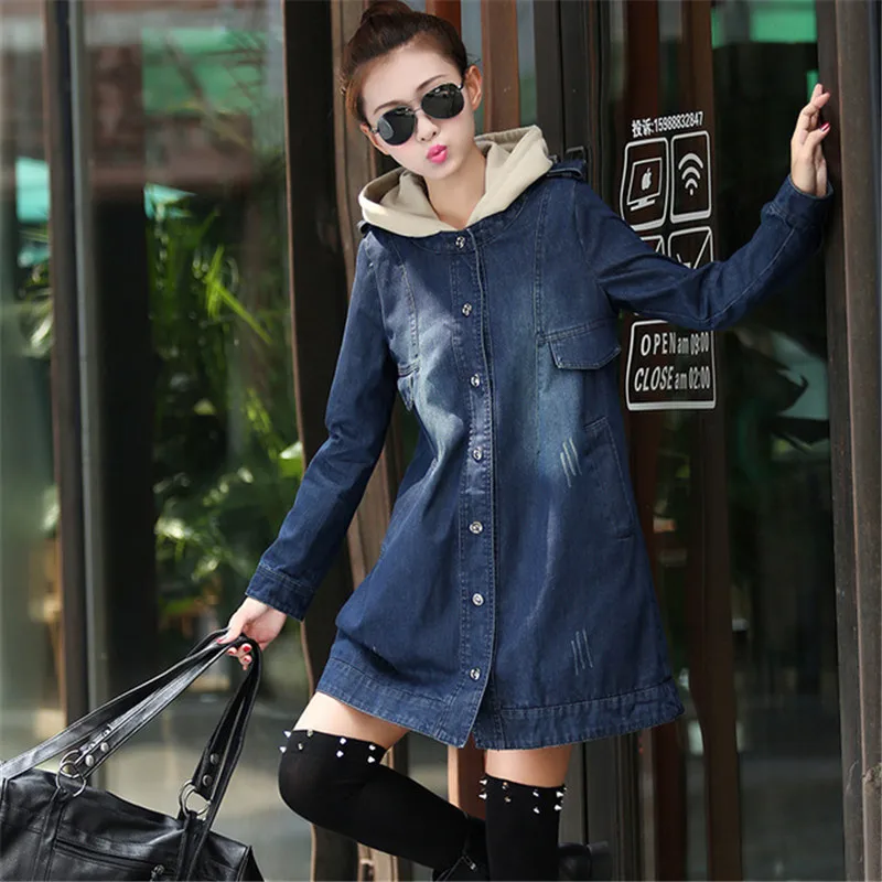 Women Denim Trench Coat 2020 Spring Autumn New Hooded Outwear Fashion Loose Long Pockets Denim Casual Overcoat Plus Size 5XL
Women Denim Trench Coat 2020 Spring Autumn New Hooded Outwear Fashion Loose Long Pockets Denim Casual Overcoat Plus Size 5XL