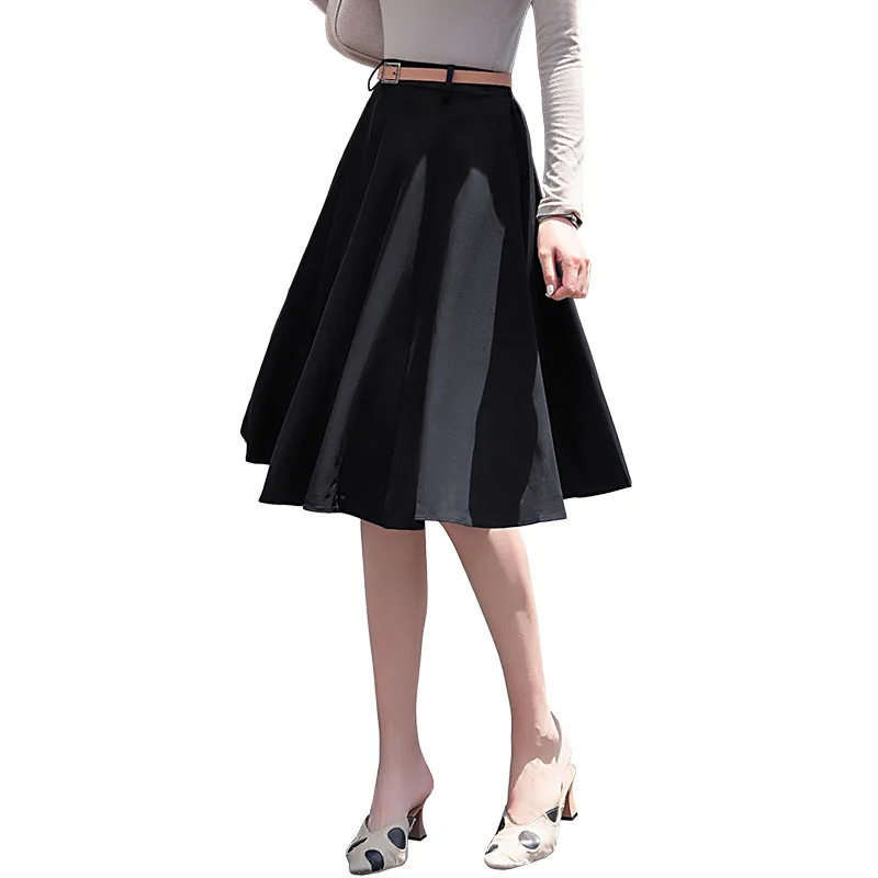 Elegant Women Black Skirt A-line Female High Waist Skirts Simple Knee Length Skirts Dropshipping 
Elegant Women Black Skirt A-line Female High Waist Skirts Simple Knee Length Skirts Dropshipping