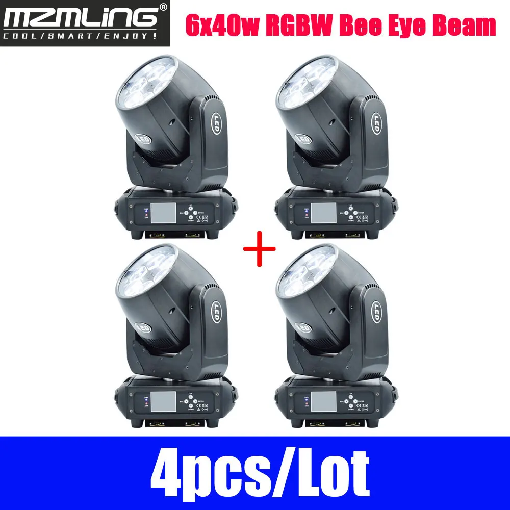 4 шт./лот 6x40 Вт RGBW LED Bee Eye Beam Light DMX512 Zoom/Rotate Moving Head Профессиональный DJ