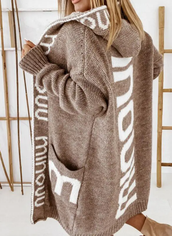 Women's Knitted Cardigan Sweater Letter Jacquard Winter Loose Hooded Sweater Jacket Manteau Femme Hiver Oversized Warm Coat 
Women's Knitted Cardigan Sweater Letter Jacquard Winter Loose Hooded Sweater Jacket Manteau Femme Hiver Oversized Warm Coat
