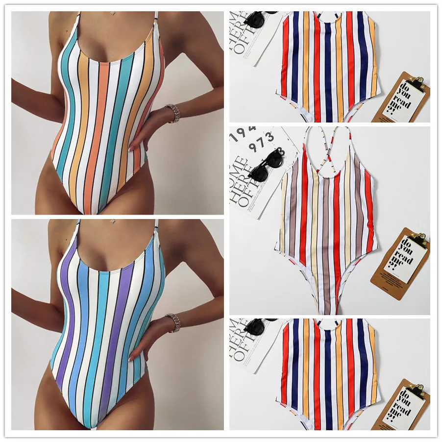 Sexy Color Striped One Piece Swimsuit Women Cut Out Monokini Stripe High Waisted Bathing Suit Thong Swimwear Bodysuit Beach Wear
Sexy Color Striped One Piece Swimsuit Women Cut Out Monokini Stripe High Waisted Bathing Suit Thong Swimwear Bodysuit Beach Wear