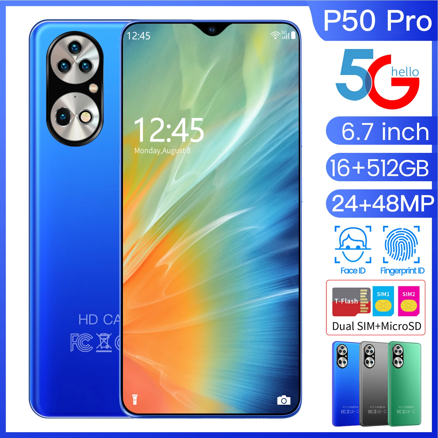 Global Version P50 Pro 6.7 Inch Smartphone 16+512GB Android 10.0 Support Google GPS 48MP Camera 6000mAh Unlocked 5G Mobilephone
Global Version P50 Pro 6.7 Inch Smartphone 16+512GB Android 10.0 Support Google GPS 48MP Camera 6000mAh Unlocked 5G Mobilephone