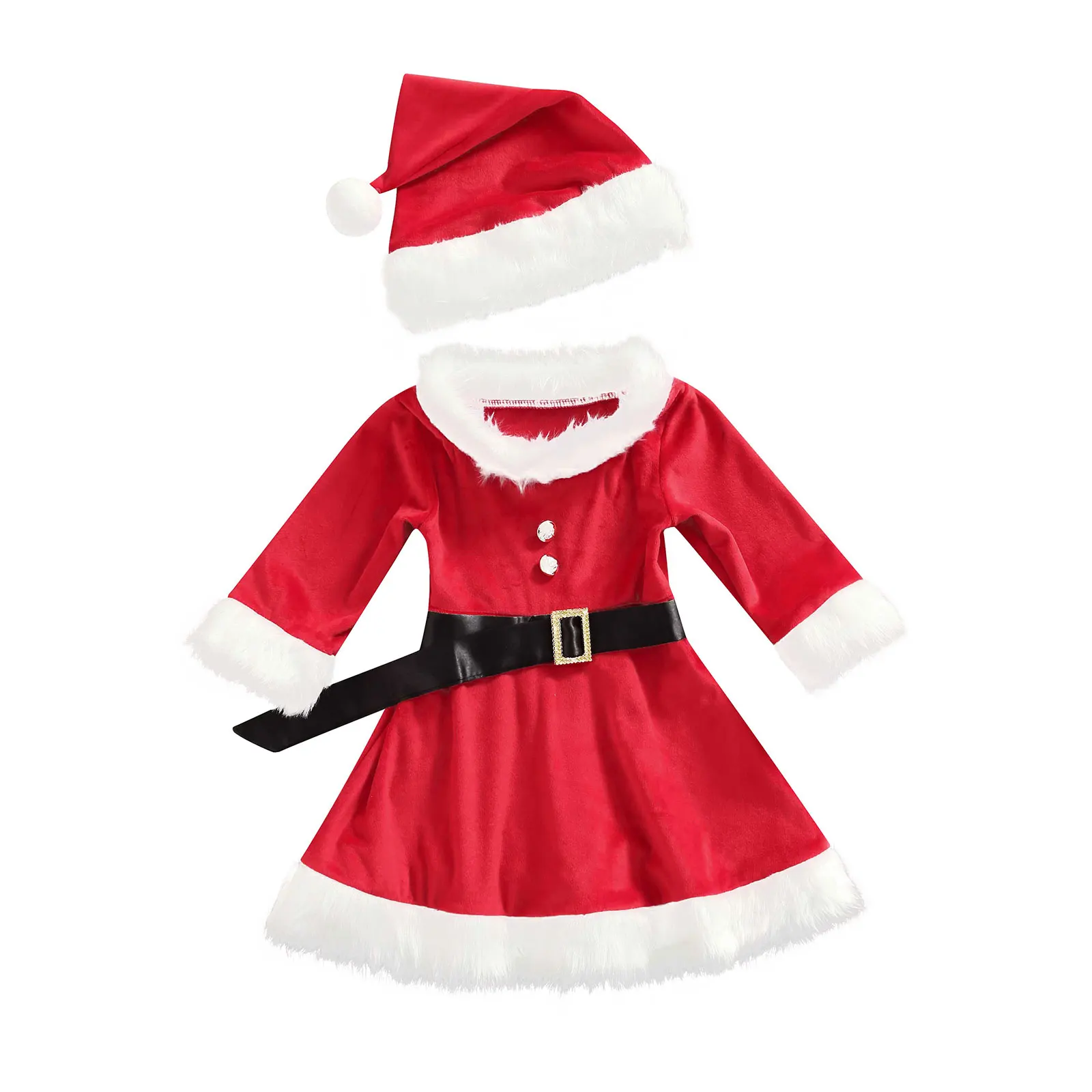 Girls Christmas Skirt Set, Fluffy Stitching Boat Neck Long Sleeve Dress + Hat + Waist Belt Suit for Kids, 1-5 Years
Girls Christmas Skirt Set, Fluffy Stitching Boat Neck Long Sleeve Dress + Hat + Waist Belt Suit for Kids, 1-5 Years