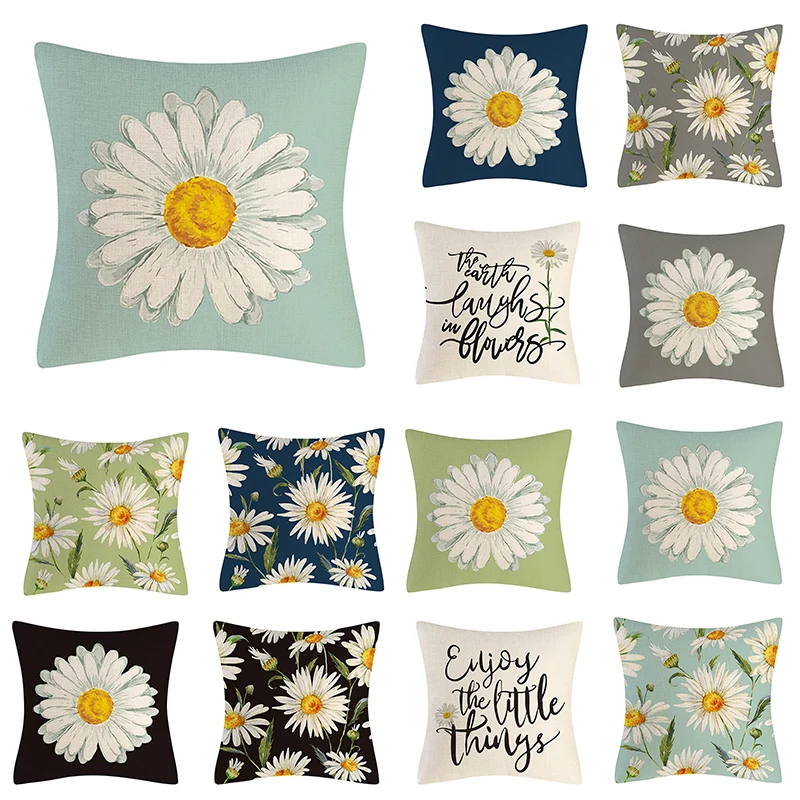 

Daisy Cushion Cover Flower Pillow Case Floral Decorative Pillowcase For Sofa Home Decor Letter Printed Flax Cushion Case 45X45cm