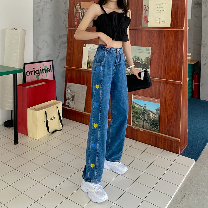 Love Printed Jeans Women's New Korean Style Small People All-match Straight Pants Loose High Waist Wide Leg Pants Women 2021
Love Printed Jeans Women's New Korean Style Small People All-match Straight Pants Loose High Waist Wide Leg Pants Women 2021
