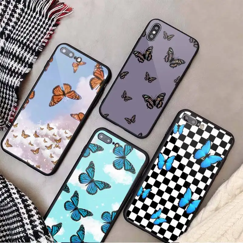 Checks Blue Butterfly animal pattern Phone Case Tempered glass For iphone 6 7 8 plus X XS XR 11 12 13 PRO MAX mini 
Checks Blue Butterfly animal pattern Phone Case Tempered glass For iphone 6 7 8 plus X XS XR 11 12 13 PRO MAX mini