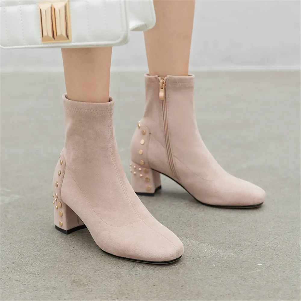 Drestrive Women Ankle Boots Elastic Fabric Thick Mid Heels 5.5 cm Zipper Spring Rivet Square Toe Black Female Winter Shoes
Drestrive Women Ankle Boots Elastic Fabric Thick Mid Heels 5.5 cm Zipper Spring Rivet Square Toe Black Female Winter Shoes